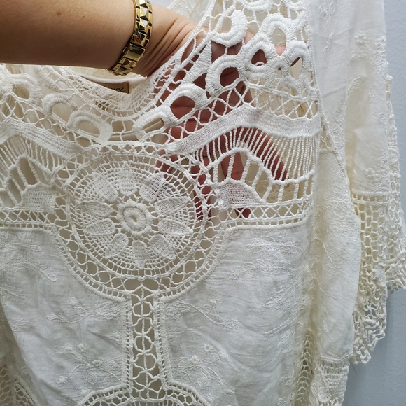 Democracy Crochet Lace Boho Top w/ Tank Top Cotton Size S - Picture 4 of 12